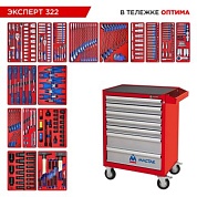 Набор инструментов 323 предмета, "ЭКСПЕРТ 322", в красной тележке МАСТАК 52-07322R