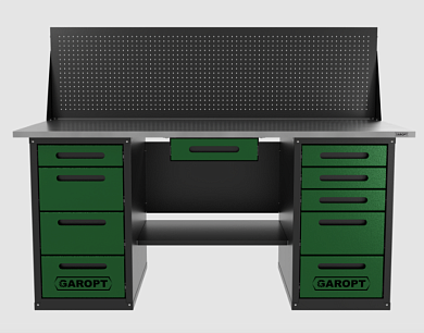 Верстак двухтумбовый 4 ящиков /5 ящиков с экраном и ящиком, 1800*700 зеленый GAROPT, GT1800Y1Y4Y5PP.green